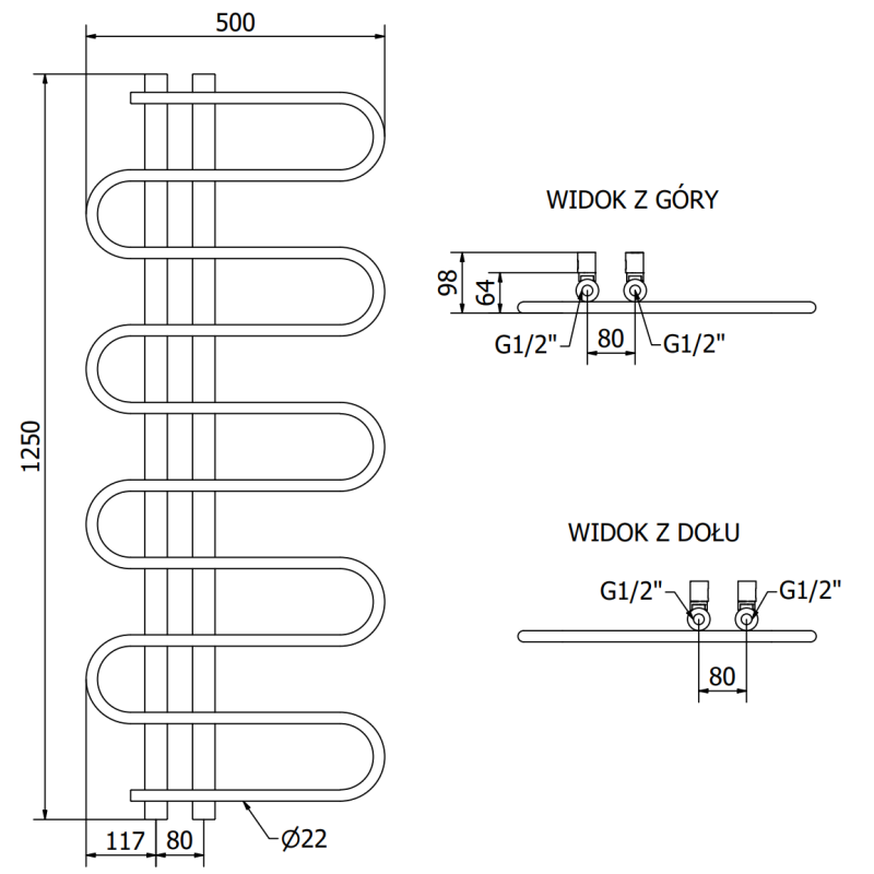 Mexen Kiso radiador decorativo de baño 1250 x 500 mm, 256 W, blanco - W114-1250-500-00-20
