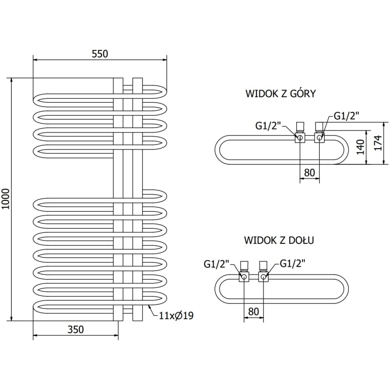Mexen Ops vannitoa radiaator 1000 x 550 mm, 517 W, must - W122-1000-550-00-70