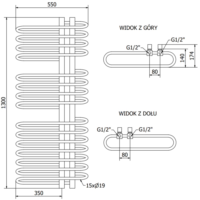 Mexen Ops vannas istabas radiators 1300 x 550 mm, 694 W, melns - W122-1300-550-00-70