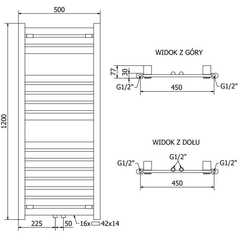 Mexen Uran badrumshanddukstork 1200 x 500 mm, 422 W, krom - W105-1200-500-00-01