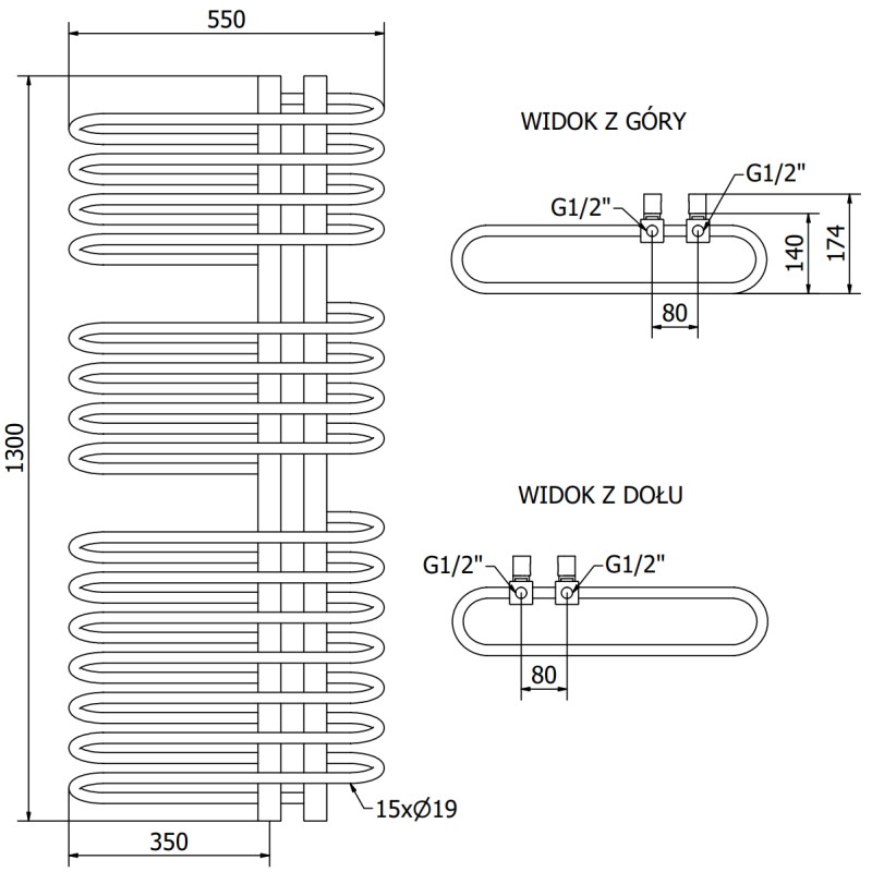 Mexen Ops vannitoa radiaator 1300 x 550 mm, 694 W, valge - W122-1300-550-00-20