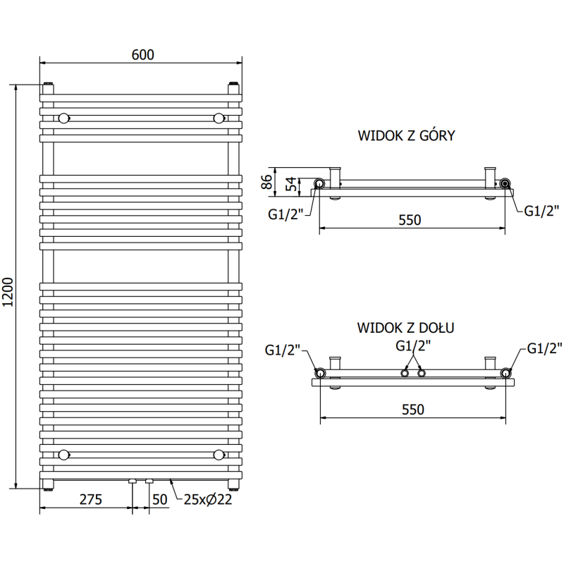 Mexen Sol Badheizkörper 1200 x 600 mm, 658 W, Anthrazit - W125-1200-600-00-66