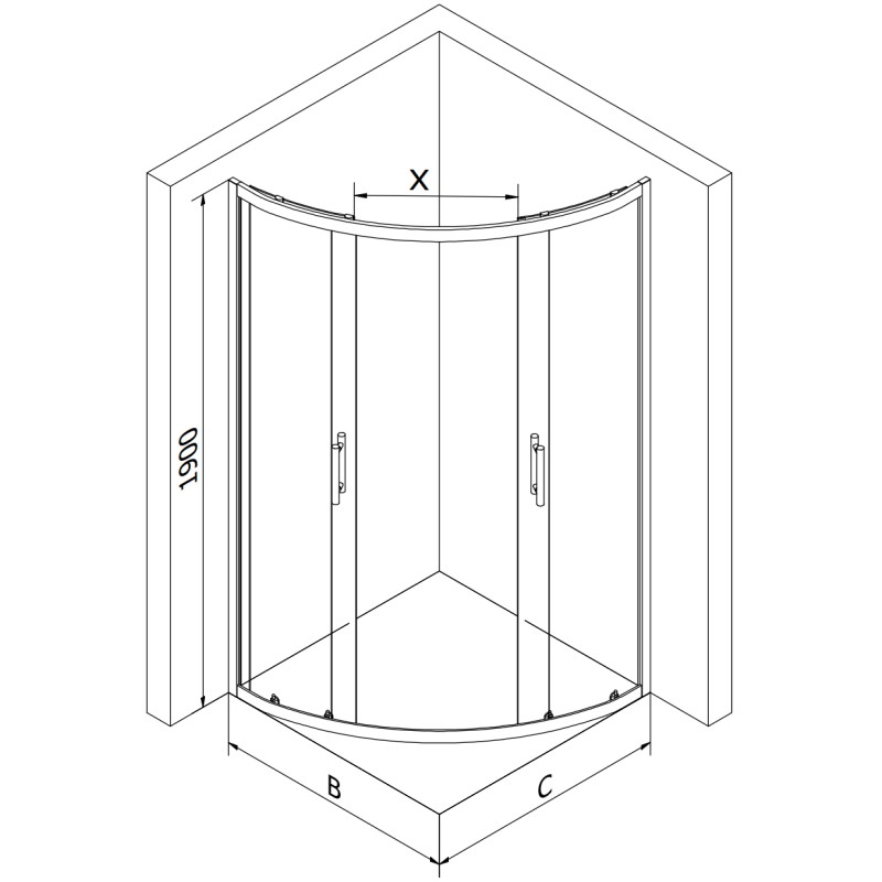 Mexen Rio cabine de douche semi-circulaire 70 x 70 cm, transparente, chromée - 863-070-070-01-00