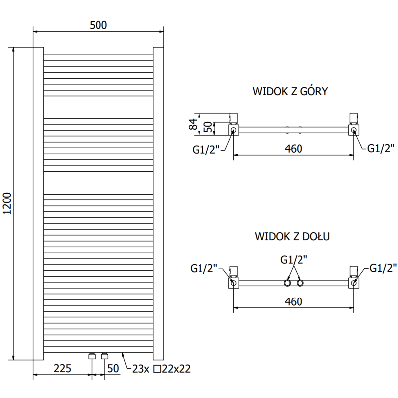 Mexen Pluton badrumsradiator 1200 x 500 mm, 493 W, guld - W106-1200-500-00-50