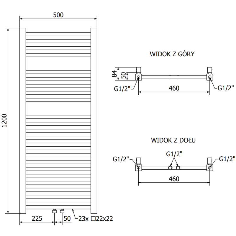 Mexen Pluton bathroom radiator 1200 x 500 mm, 493 W, gold - W106-1200-500-00-50