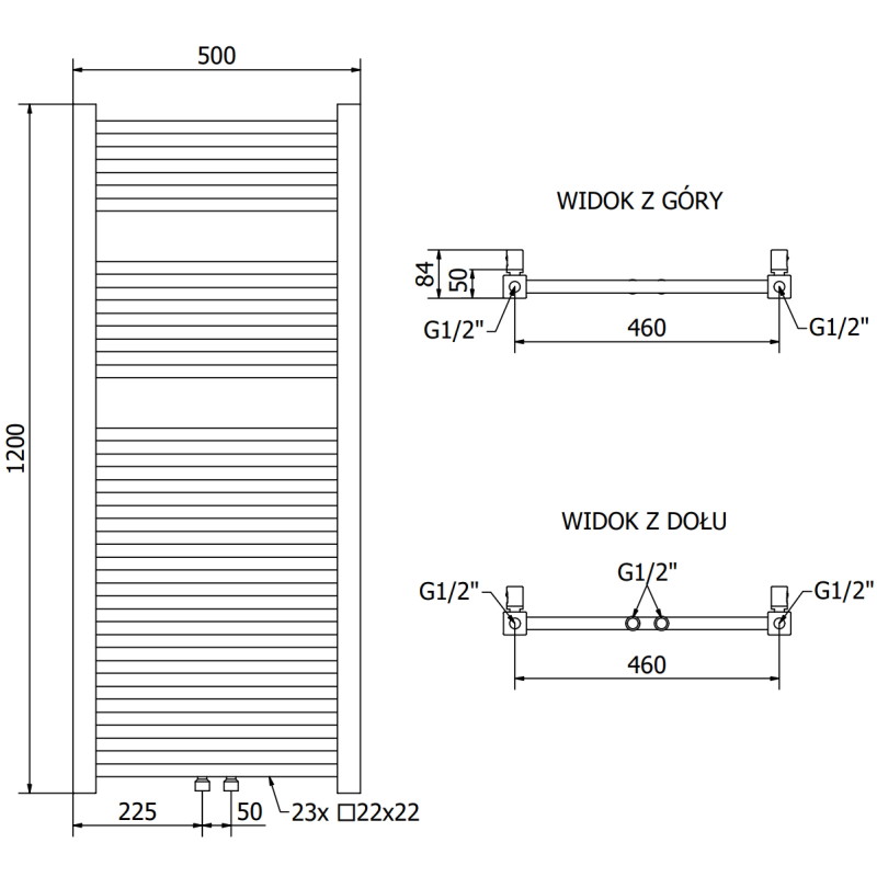 Mexen Pluton vannitoa radiaator 1200 x 500 mm, 493 W, kuldne - W106-1200-500-00-50