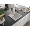 Mexen Vito 1-bowl granite sink with Aster kitchen faucet, white - 6503-20-73450-57-G