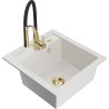 Mexen Vito 1-bowl granite sink with Aster kitchen faucet, white - 6503-20-73450-57-G