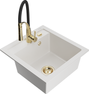 Mexen Vito fregadero de granito de 1 cubeta con grifo de cocina Aster, blanco - 6503-20-73450-57-G