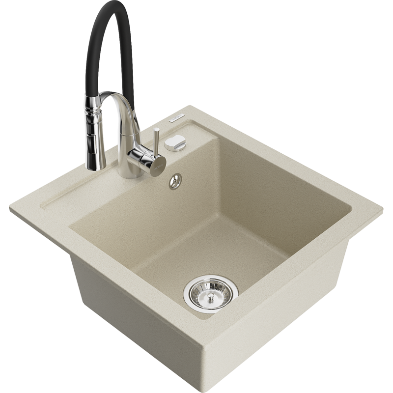Mexen Vito fregadero de granito de 1 cubeta con grifo de cocina Aster, beige - 6503-69-73450-07