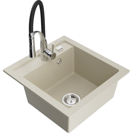 Mexen Vito Granitspüle 1-beckig mit Küchenarmatur Aster, beige - 6503-69-73450-07