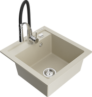 Mexen Vito fregadero de granito de 1 cubeta con grifo de cocina Aster, beige - 6503-69-73450-07