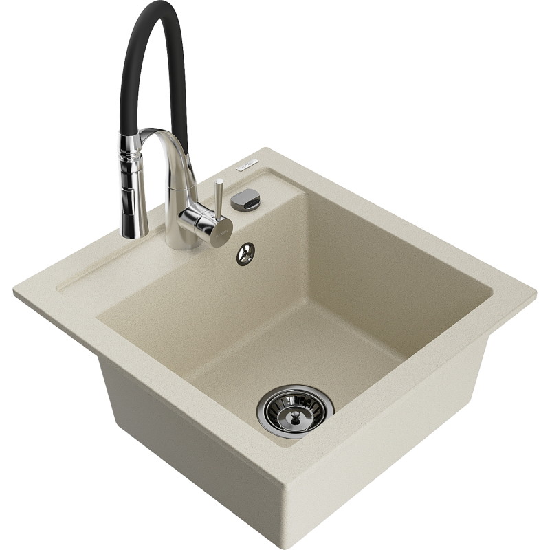 Mexen Vito évier de cuisine en granit 1 bac avec robinet Aster, beige - 6503-69-73450-07-B