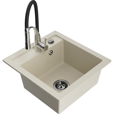 Mexen Vito granitische spoelbak met 1 bak met Aster-keukenkraan, beige - 6503-69-73450-07-B