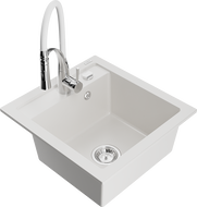 Mexen Vito lava-loiça de granito com 1 cuba com torneira de cozinha Aster, branco - 6503-20-73450-02