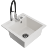 Mexen Vito granite sink 1-bowl with Aster kitchen faucet, white - 6503-20-73450-07-B