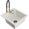 Mexen Matias fregadero de granito 1,5 senos con escurridor y grifo de cocina Aster, blanco - 6502-20-73450-57-B