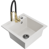 Mexen Matias granite sink 1.5-bowl with drainer and Aster kitchen tap, white - 6502-20-73450-57-B