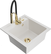 Mexen Vito lava-loiça de granito de 1-bacia com torneira de cozinha Aster, branco - 6503-20-73450-57-B