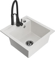 Mexen Vito granieten spoelbak 1-komers met keukenkraan Aster, wit - 6503-20-73450-70-B