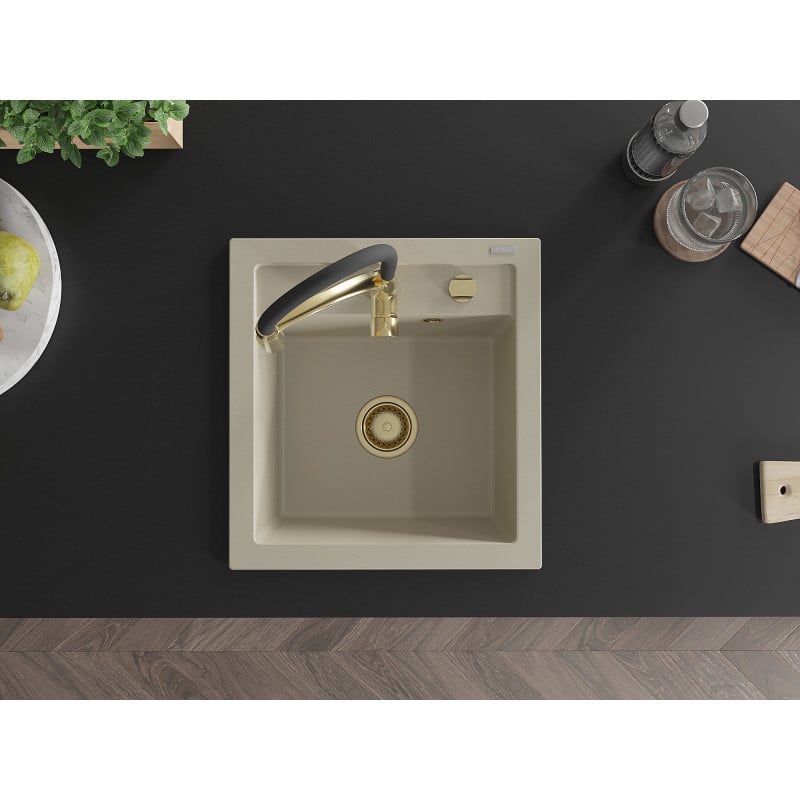 Mexen Vito fregadero de granito de 1 cubeta con grifo de cocina Aster, beige - 6503-69-73450-57-G
