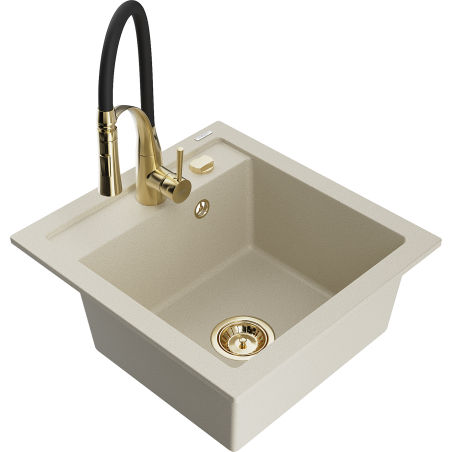 Mexen Vito Granitspüle 1-Becken mit Küchenarmatur Aster, beige - 6503-69-73450-57-G