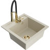 Mexen Vito 1-bowl granite sink with Aster kitchen faucet, beige - 6503-69-73450-57-G