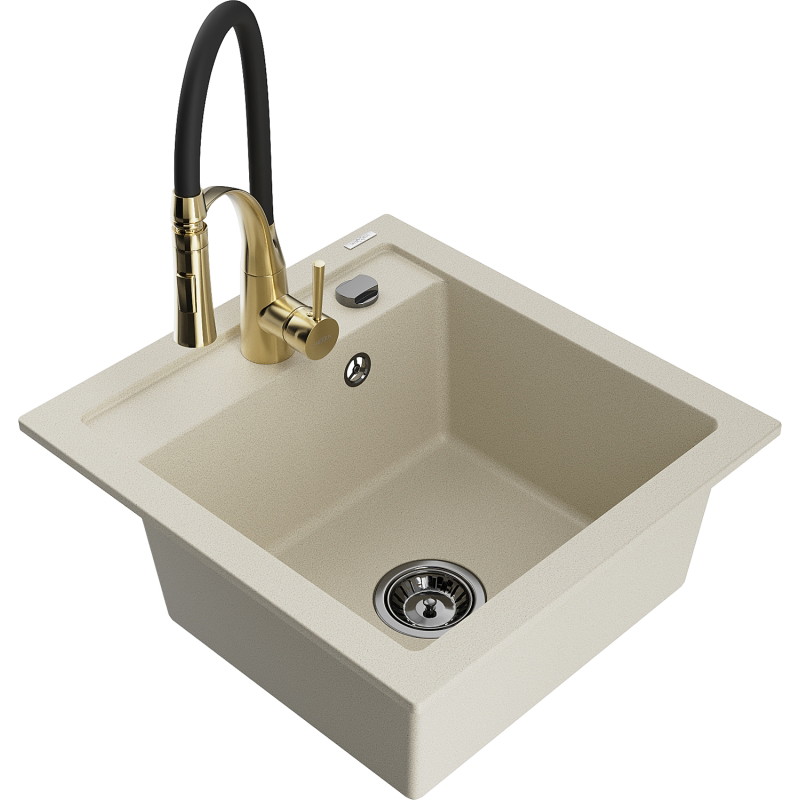 Mexen Vito granitstenen spoelbak 1-komor met keukenmengkraan Aster, beige - 6503-69-73450-57-B