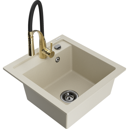 Mexen Vito 1-bowl granite sink with Aster kitchen tap, beige - 6503-69-73450-57-B