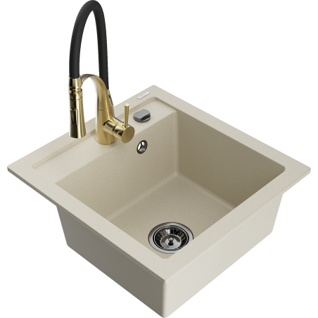 Mexen Vito granieten gootsteen met 1 bak en keukenmengkraan Aster, beige - 6503-69-73450-57-B