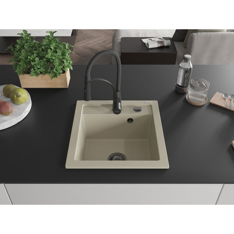 Mexen Vito granitische 1-komorige gootsteen met keukenmengkraan Aster, beige - 6503-69-73450-70-B