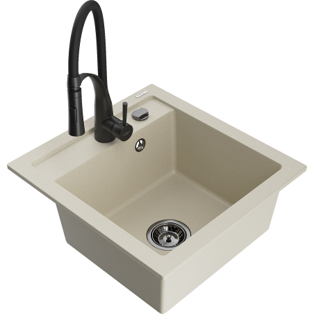 Mexen Vito lavello in granito a 1 vasca con rubinetto da cucina Aster, beige - 6503-69-73450-70-B