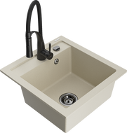 Mexen Vito granite 1-bowl kitchen sink with Aster kitchen faucet, beige - 6503-69-73450-70-B