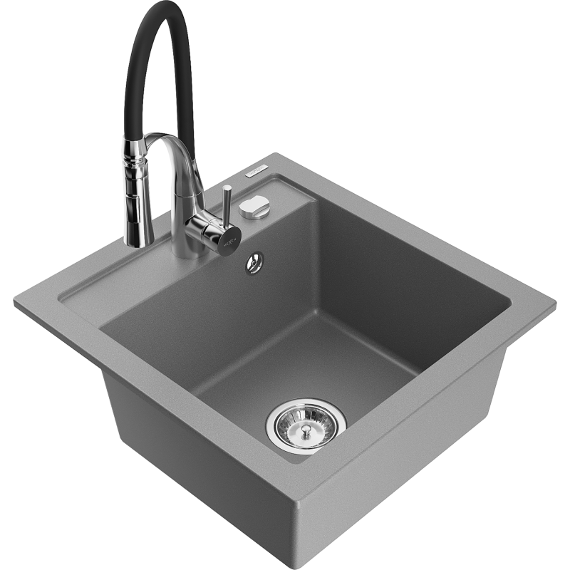 Mexen Vito fregadero de granito de 1 seno con grifo de cocina Aster, gris - 6503-71-73450-07