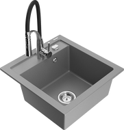 Mexen Vito évier en granit 1 bac avec robinet de cuisine Aster, gris - 6503-71-73450-07