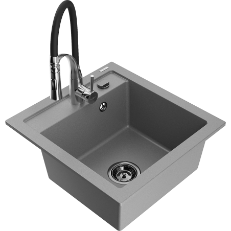 Mexen Vito 1-bowl granite sink with Aster kitchen faucet, grey - 6503-71-73450-07-B