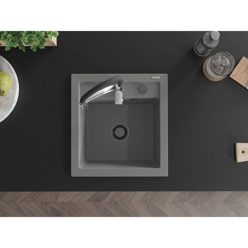Mexen Vito lavello in granito a 1 vasca con miscelatore da cucina Aster, grigio - 6503-71-73450-07-B