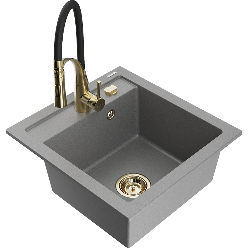 Mexen Vito fregadero de granito de 1 seno con grifo de cocina Aster, gris - 6503-71-73450-57-G