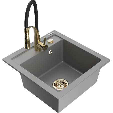Mexen Vito fregadero de granito de 1 cubeta con grifo de cocina Aster, gris - 6503-71-73450-57-G