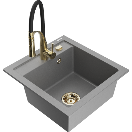 Mexen Vito granit izlietne ar 1 nodalījumu un virtuves jaucējkrānu Aster, pelēks - 6503-71-73450-57-G