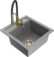Mexen Vito fregadero de granito de 1 seno con grifo de cocina Aster, gris - 6503-71-73450-57-G