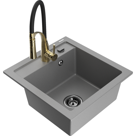 Mexen Vito lavello da cucina in granito 1 vasca con rubinetto Aster, grigio - 6503-71-73450-57-B