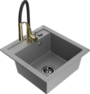 Mexen Vito Granitspüle 1-Becken mit Küchenarmatur Aster, grau - 6503-71-73450-57-B