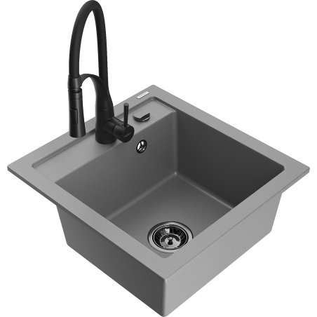 Mexen Vito 1-bowl Granite Sink with Aster Kitchen Tap, Grey - 6503-71-73450-70-B