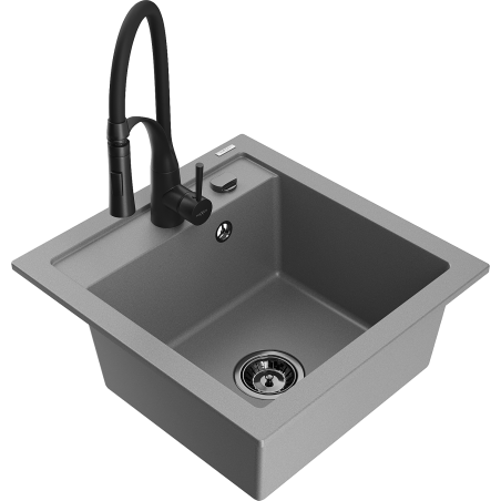 Mexen Vito fregadero de granito de 1 cubeta con grifo de cocina Aster, gris - 6503-71-73450-70-B