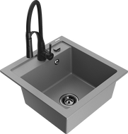 Mexen Vito fregadero de granito de 1 cubeta con grifo de cocina Aster, gris - 6503-71-73450-70-B