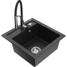 Mexen Vito granite kitchen sink 1-bowl with Aster kitchen faucet, black/silver metallic - 6503-73-73450-07