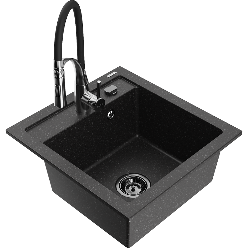 Mexen Vito granitdiskho med 1 fack med köksblandare Aster, svart/silver metallic - 6503-73-73450-07-B