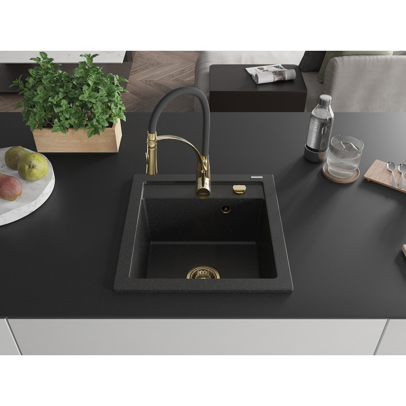 Mexen Vito fregadero de granito de 1 seno con grifo de cocina Aster, negro/plateado metálico - 6503-73-73450-57-G