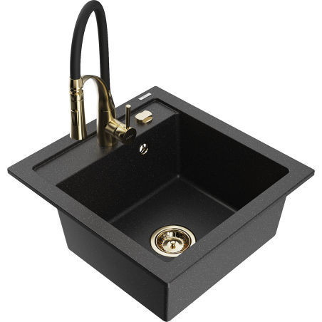 Mexen Vito granite sink 1-compartment with Aster kitchen tap, black/silver metallic- 6503-73-73450-57-G